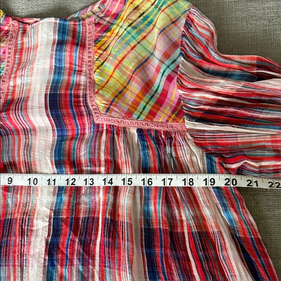 Anthropologie Bl-nk London Miranda Plaid Peasant Blouse Red Blue Medium Boho - Picture 6 of 12